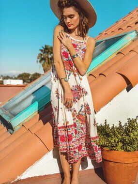 Spell Gypsy Collective Hotel Paradiso Strappy Dress, Pearl, M, EUC